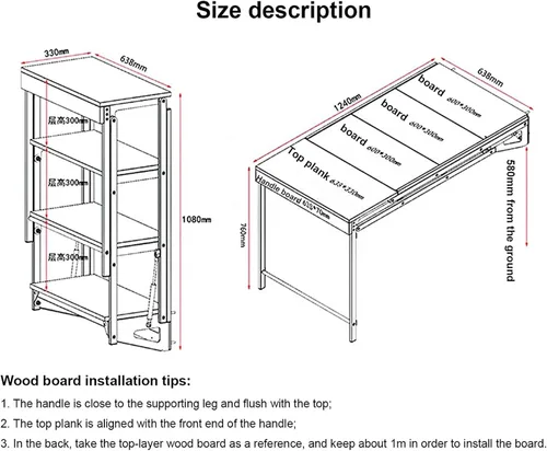 Vista 2 de Mesa de pared plegable, escritorio flotante de pared para computadora, escritorio flotante para computadora con estantes de almacenamiento, mesa