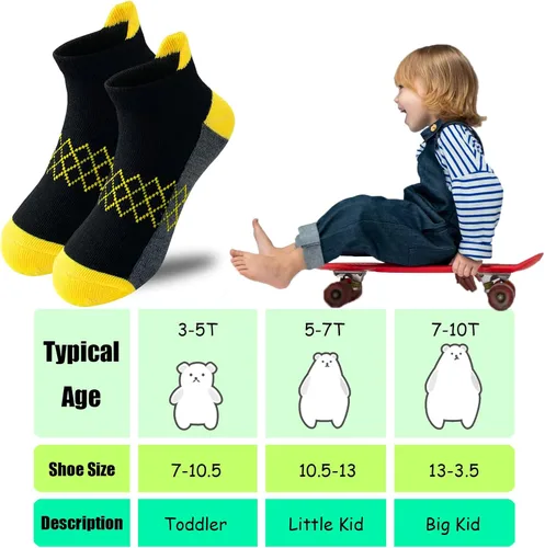 Vista 2 de JAMEGIO Calcetines para niños, 12 pares de calcetines deportivos de tobillo medio acolchado de corte bajo para niños pequeños y grandes