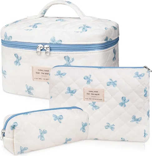 Vista 22 de Juego de bolsas de maquillaje, bolsa de maquillaje acolchada, bolsa grande para cosméticos florales para mujer, bonitas bolsas de maquillaje