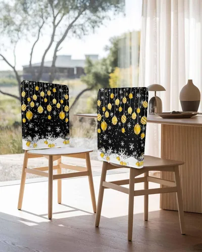 Vista 3 de Paquete de 4 fundas de respaldo de bolas de Navidad para sillas de comedor, lavables, extraíbles y lavables, protector de silla para boda, fiesta