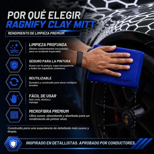 Vista 4 de Ragnify Paquete de 2 manoplas de arcilla para detalles automáticos de grado medio para eliminación impecable de microcontaminantes en la superficie