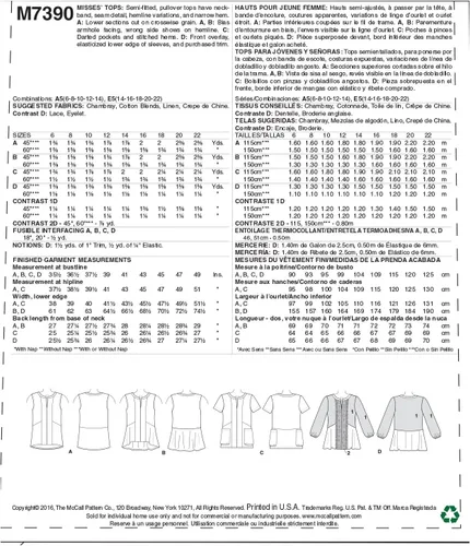 Vista 2 de McCall's Patrones Misses Tops con cuello dividido/detalle de costura
