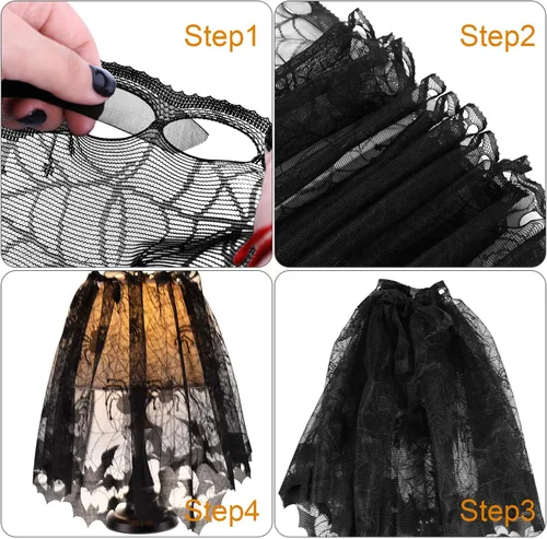 Vista 3 de Boao 2 cortinas de telaraña de Halloween, cubierta de encaje para ventana, puerta, chimenea, cubierta de bufanda con 2 cintas para decoración