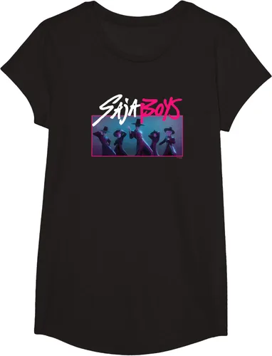 Vista 3 de Camiseta Oficial de KPop Demon Hunters Saja para Niños Negro