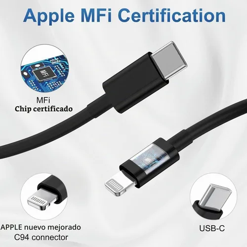 Vista 4 de Cargador de iPhone de carga rápida, enchufe de bloque de cargador de pared tipo C y cable USB C a Lightning de 10 pies de largo, caja de ladrillos