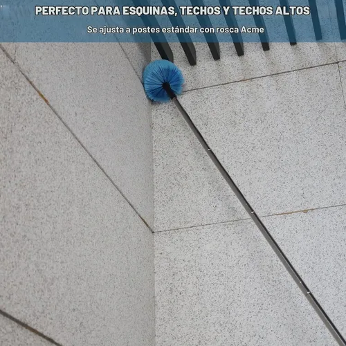 Vista 5 de Cepillo de cabeza de telaraña, cepillo giratorio para limpieza de tela de araña en exteriores e interiores, se adapta a postes roscados estándar