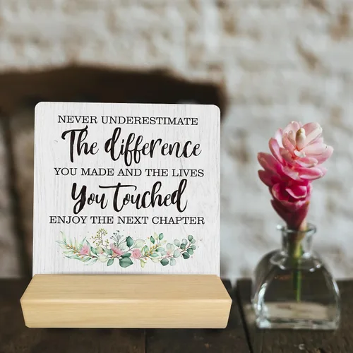 Vista 4 de Regalos para compañeros de trabajo para mujeres, decoración de escritorio de madera rústica, inspirador, regalo de despedida para compañeros