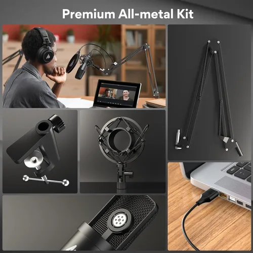 Vista 6 de Kit de micrófono USB de 192 KHZ/24 BIT Plug & Play MAONO AU-A04 USB para computadora, micrófono cardioide de condensador con chipset de sonido