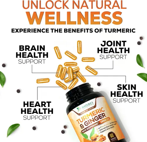 Vista 7 de Cúrcuma Curcumina con BioPerine & Jengibre 95% Curcuminoides 1950mg – Pimienta Negra para Absorción, Hecho en Estados Unidos, apoyo inmunológico