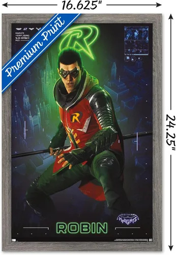 Vista 3 de Trends International DC Comics Gotham Knights - Póster de pared de Robin, 14.725 x 22.375 pulgadas, versión enmarcada de madera de granero