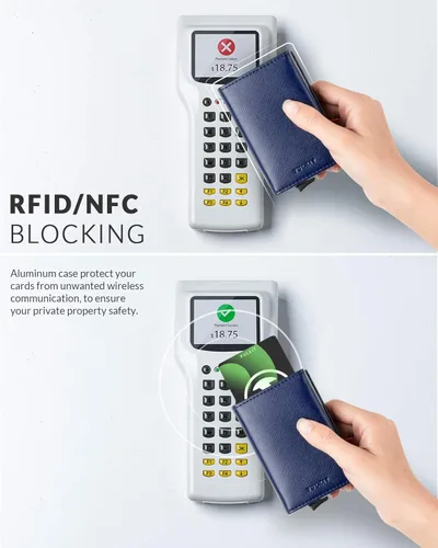 Vista 4 de Cartera plegable de cuero genuino con compartimento para billetes, ventana de identificación y bolsillo para monedas