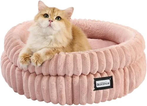 Vista 18 de BALANCE Cama para gatos, cama redonda lavable para gatos de interior, cama de felpa súper suave de piel sintética para cachorros y gatitos con parte
