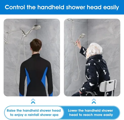 Vista 5 de PDPBath Brazo de extensión de cabezal de ducha de latón de 16 pulgadas, extensor de brazo de ducha ajustable en altura y ángulo flexible con juntas