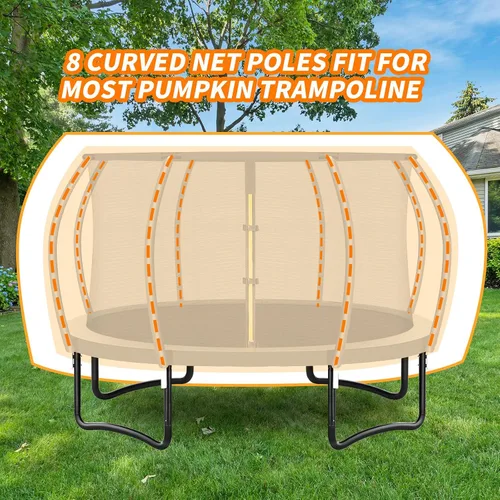 Vista 4 de 8 postes curvos para cama elástica de 14 pies con red de recinto Safety enclosure net and 8 curved poles, plastic T connectors, fiberglass rods