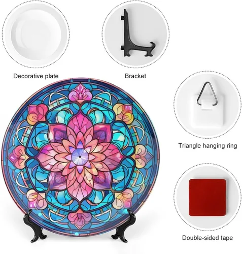 Vista 3 de Platos decorativos con diseño de flores bohemias, platos de cerámica para decoración del hogar, platos de exhibición para sala de estar, cocina