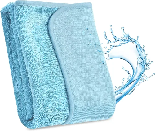 Vista 12 de JOYMOOP Paños de limpieza de microfibra, paquete de 18, 10 x 10 pulgadas, color azul, reutilizables, sin pelusas, súper absorbentes, para limpieza