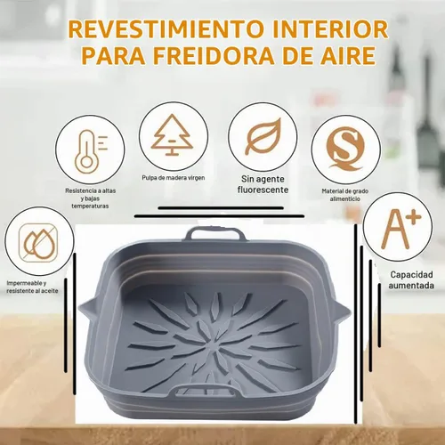 Vista 7 de Forros reutilizables de silicona para freidora de aire (paquete de 2) – Cuadrado de 8.5 pulgadas, antiadherente y fácil de limpiar, cesta resistente