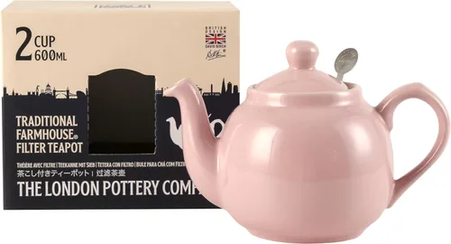 Vista 2 de London Pottery Tetera Farmhouse con infusor de cerámica, rosa Janpaese Sakura, 2 tazas (20.3 fl oz)