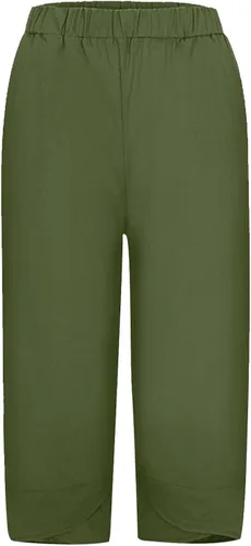 Vista 4 de Pantalones capri para mujer, casuales, ligeros, de verano, holgados, con cintura elástica, pantalones capri de pierna ancha recortados