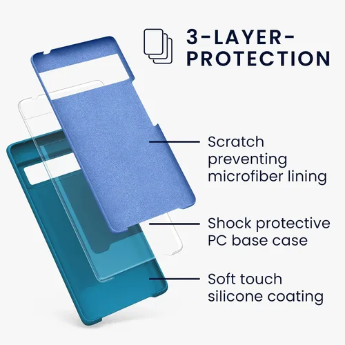 Vista 2 de kwmobile Funda Compatible con Google Pixel 6 Pro - Funda de Teléfono de Silicona TPU con Acabado Suave - Azul Caribe
