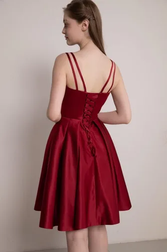 Vista 3 de Tianzhihe Vestidos cortos de satén para adolescentes 2024 con tirantes delgados, vestidos de fiesta de cóctel con bolsillos