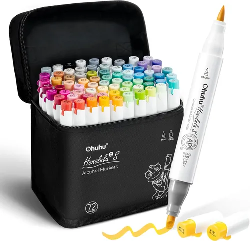 Vista 10 de Ohuhu Marcadores de alcohol con punta de pincel – Juego de marcadores artísticos de doble punta con certificación AP para artistas adultos