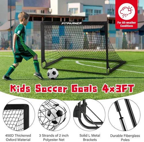 Vista 4 de Portería de fútbol, portería de fútbol para niños en el patio trasero, 2 unidades, redes de fútbol portátiles de 4 x 3/6 x 4 pies con objetivo