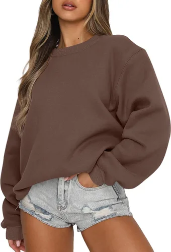 Vista 20 de EFAN Sudaderas de forro polar Y2K de gran tamaño con cuello redondo para Albaricoque