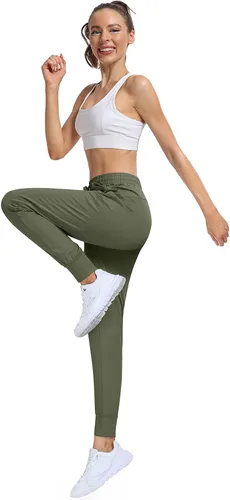 Vista 3 de UEU Pantalones deportivos para mujer, con cordón, para correr, entrenamiento, gimnasio, yoga, pantalones deportivos con bolsillos
