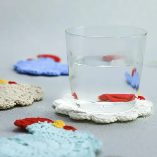Vista 6 de WAIT FLY Juego de posavasos hechos a mano de ganchillo para mesa de café, protección de mesa, decoración del hogar, pollo-B-4
