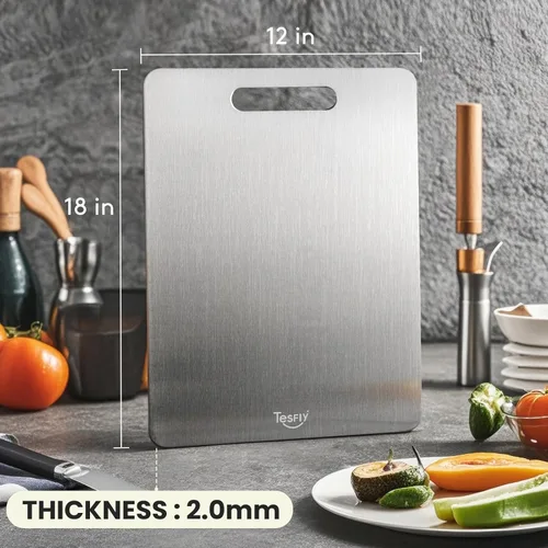 Vista 4 de Tabla de cortar de titanio – Tablas de cortar de titanio 100% puro para cocina, fácil de limpiar, tabla de cortar de doble cara de grado alimenticio