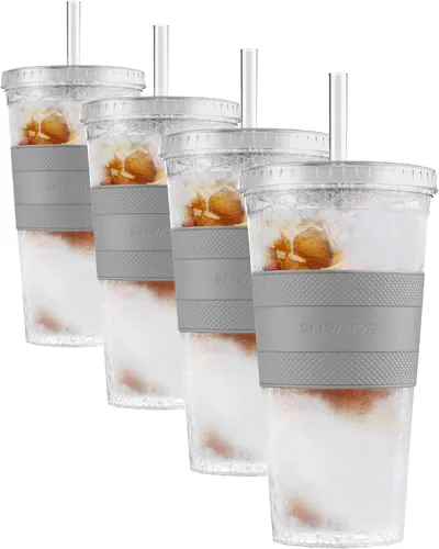 Vista 11 de GALVANOX Taza de café helado congelable con tapa y pajita, vaso térmico reutilizable con funda de agarre (16 onzas)