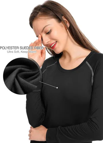Vista 3 de Femofit Conjunto de ropa interior térmica para mujer, parte superior suave, capa base cálida, tallas S-XL, Negro