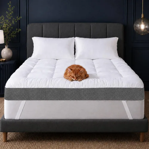 Vista 9 de HYPREST Cubrecolchón individual XL, almohada de algodón refrescante de 4 pulgadas con espuma viscoelástica triturada de 2000 GSM, suave y de apoyo