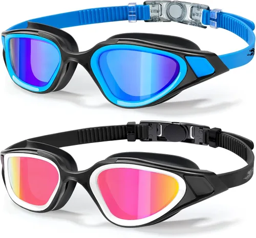 Vista 8 de Freela 2Pack Polarized Unisex Adult Swim Swimming Goggles, UV400 Protection Anti Fog 180° Wide Clear View for Men Women Youth