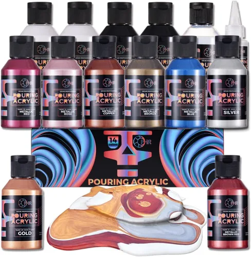 Vista 15 de OPHIR Total 22.8OZ Set de Pintura Acrílica para Verter, 3 Suministros de Pintura Acrílica Premezclada para Verter en Negro y 3 en Blanco, para Juego