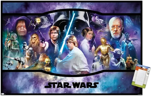 Vista 12 de Star Wars: Original Trilogy - Póster de pared con bandera, 22.4 pulgadas de largo x 14.7 pulgadas de ancho, versión enmarcada de madera de granero