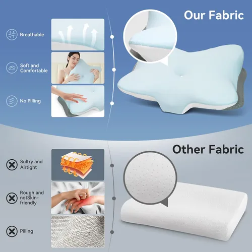 Vista 6 de Almohada Cervical Ergonómica para Soporte del Cuello, Almohadas Ortopédicas de Contorno de Espuma Viscoelástica para Dormir de Lado con Doble