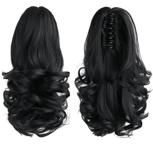 Vista 5 de Extensión de cola de caballo de color negro, pinza de extensiones de cabello rizado para mujer, extensiones de cabello sintético de cola de caballo