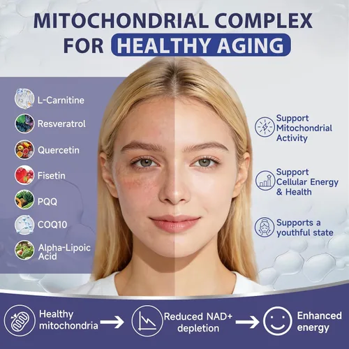 Vista 3 de Gotas líquidas liposomales NAD+, suplemento NR y NMNH y salud mitocondrial, 22 en 1 para un envejecimiento saludable, apoyo nervioso y energético
