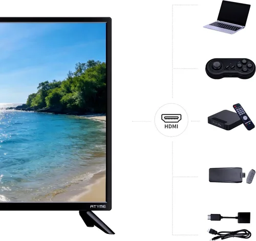 Vista 5 de ATYME Televisor Monitor LED HD de 720p a 60Hz de 24 pulgadas clase, Pantalla Plana, Televisión No Inteligente, Clase de 24", 60Hz, LED HDTV con 1