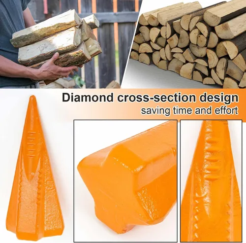 Vista 5 de Cuñas de división de madera de 4 libras, cuña divisor manual de troncos, diseño de diamante de 4 direcciones, herramienta de acero forjado