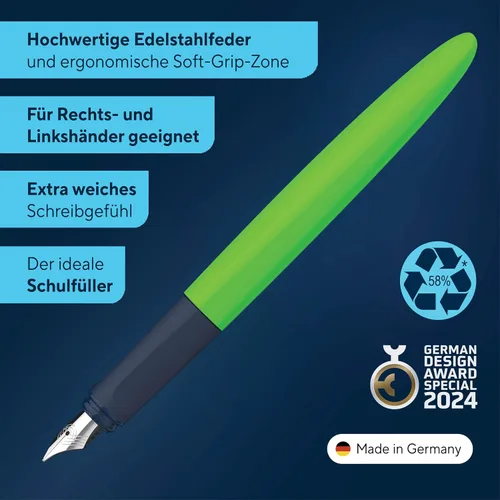 Vista 2 de Schneider 162114 Pluma Estilográfica Ondulada para Usuarios Diestros y Zurdos con Punta Principiante Verde