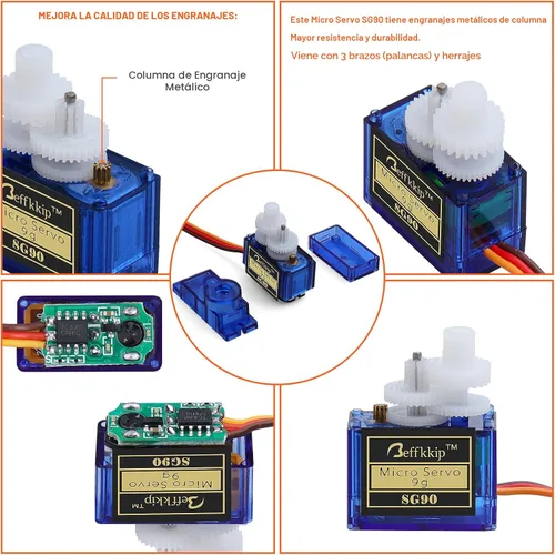 Vista 2 de 4 unidades de micro servos SG90 de 9g para control remoto de robot, helicóptero, avión, auto, barco