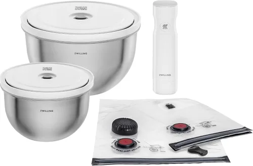 Vista 9 de ZWILLING Fresh & Save Bowls - Juego de 3 cuencos al vacío de acero inoxidable, recipientes herméticos para almacenamiento de alimentos