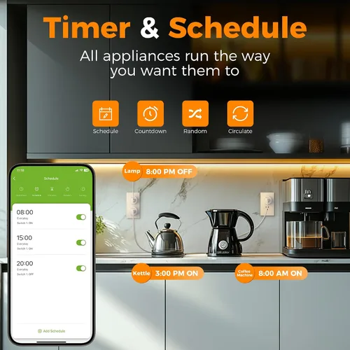 Vista 5 de Enchufe inteligente, toma de temporizador WiFi TESSAN compatible con Alexa y Google Assistant, toma inteligente con temporizador y control remoto