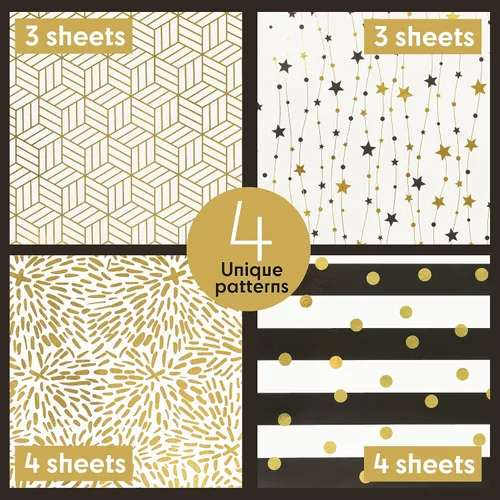 Vista 3 de Hojas de Papel de Regalo - Elegante Envoltorio de Regalo, Papel de Regalo Dorado y Blanco Elegante para Hombres o Mujeres, 14 Hojas de Papel