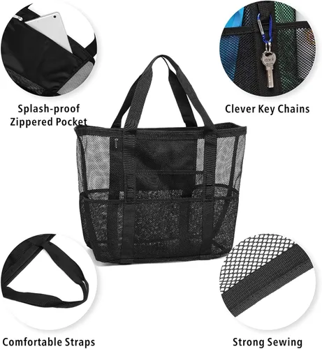 Vista 8 de F-color Mesh Beach Bag Family - Large Tote Bag for Cruise Pool Toys Beach Vacation Essentials