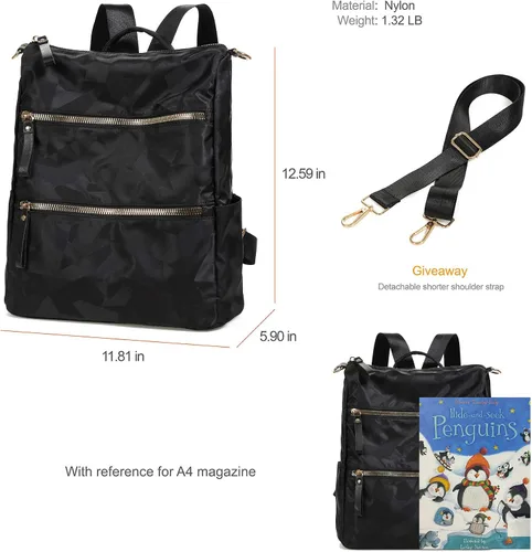 Vista 6 de AO ALI VICTORY Mochila de nailon para mujer, bolso de mano y bolso de hombro, bolsas universitarias antirrobo, monederos de viaje casuales