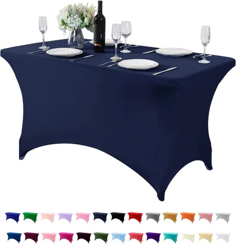 Vista 103 de Mantel de elastano para mesa de 6, 4 o 8 pies, universal, ajustable, para fiestas, banquetes, bodas y eventos, color verde manzana